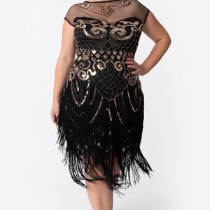 Black and gold sequins flapper dress
